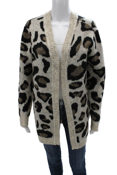 Aqua Womens Beige Leopard Print Long Sleeve Cardigan Size M