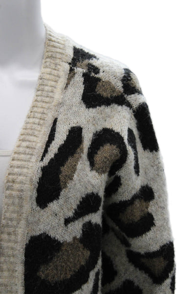 Aqua Womens Beige Leopard Print Long Sleeve Cardigan Size M