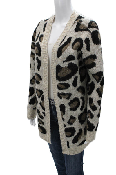 Aqua Womens Beige Leopard Print Long Sleeve Cardigan Size M