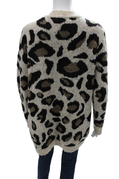 Aqua Womens Beige Leopard Print Long Sleeve Cardigan Size M