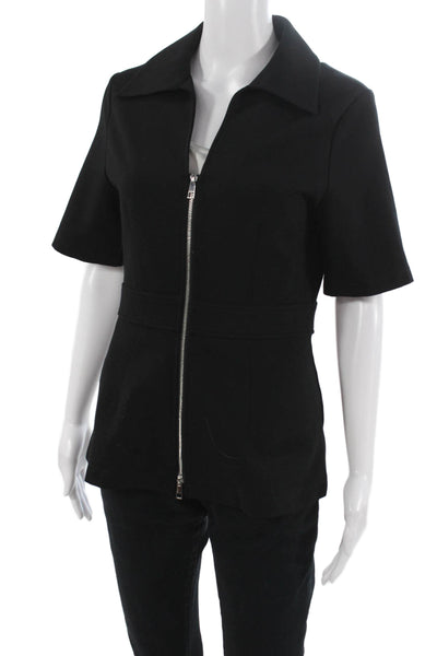 Aligne Womens Black Short Sleeve Collared Jacket Zip Size 4