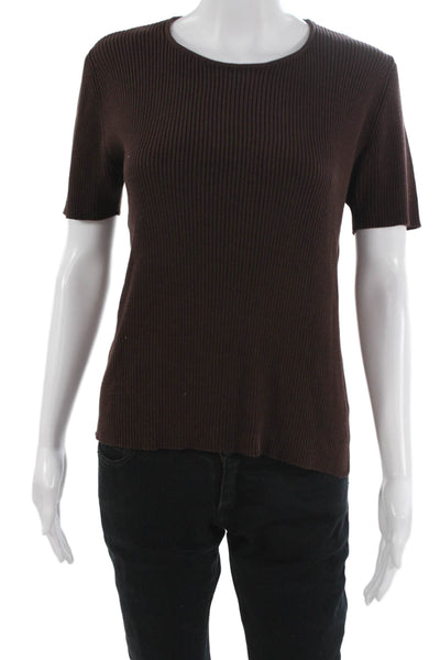 Emanuel Emanuel Ungaro Womens Striped Silk Short Sleeve T-Shirt Brown Size S