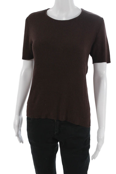 Emanuel Emanuel Ungaro Womens Striped Silk Short Sleeve T-Shirt Brown Size S