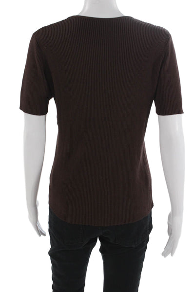 Emanuel Emanuel Ungaro Womens Striped Silk Short Sleeve T-Shirt Brown Size S