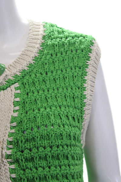 Zara Women Green Button Front Sleeveless Vest Round Neck Retro Size S