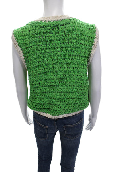 Zara Women Green Button Front Sleeveless Vest Round Neck Retro Size S