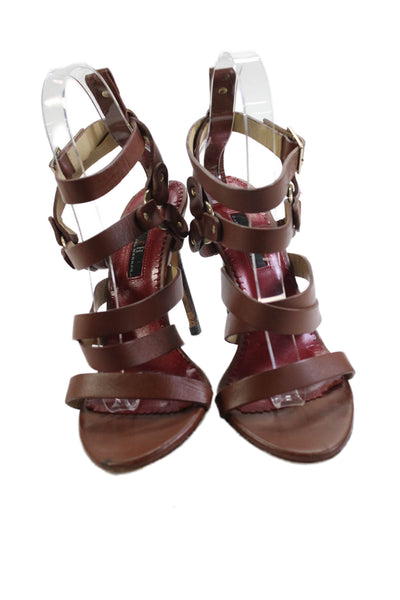 Carolina Herrera Womens Leather Strappy Open Toe Stiletto Heels Brown Size 7