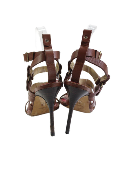 Carolina Herrera Womens Leather Strappy Open Toe Stiletto Heels Brown Size 7