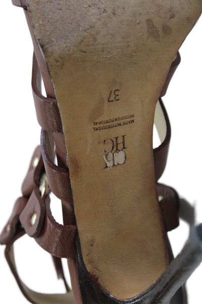 Carolina Herrera Womens Leather Strappy Open Toe Stiletto Heels Brown Size 7