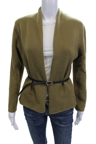 Zara Womens Army Green 100% Wool Cardigan Sweater Buckle Long Sleeve Size S