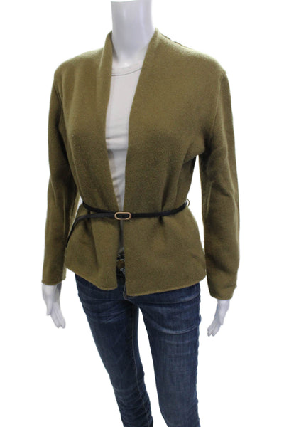Zara Womens Army Green 100% Wool Cardigan Sweater Buckle Long Sleeve Size S