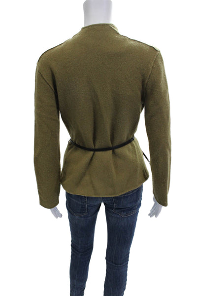 Zara Womens Army Green 100% Wool Cardigan Sweater Buckle Long Sleeve Size S