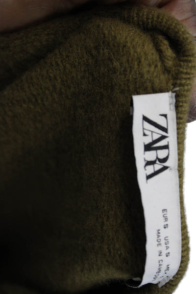 Zara Womens Army Green 100% Wool Cardigan Sweater Buckle Long Sleeve Size S