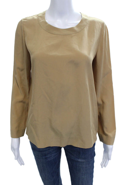Chloe Womens Silk Long Sleeve Basic Button Blouse Beige Round Neck Size 36