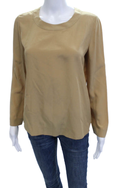 Chloe Womens Silk Long Sleeve Basic Button Blouse Beige Round Neck Size 36
