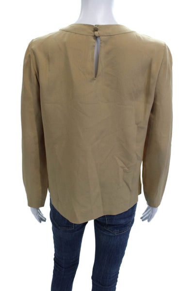 Chloe Womens Silk Long Sleeve Basic Button Blouse Beige Round Neck Size 36