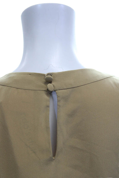Chloe Womens Silk Long Sleeve Basic Button Blouse Beige Round Neck Size 36