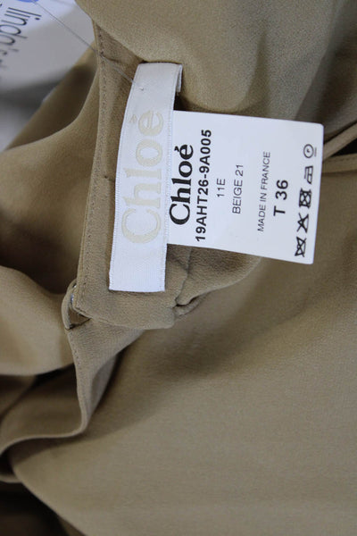 Chloe Womens Silk Long Sleeve Basic Button Blouse Beige Round Neck Size 36
