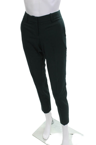 Theory Women Cropped Ankle Dress Pants Green Virgin Wool Button Size 0