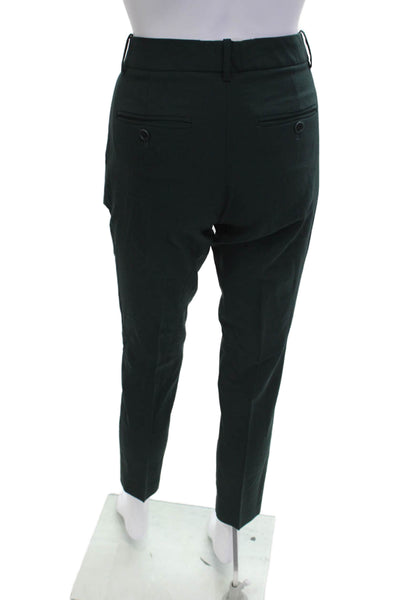 Theory Women Cropped Ankle Dress Pants Green Virgin Wool Button Size 0