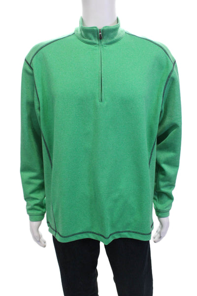 Pebble Beach Collection Men Pullover Sweatshirt Green Mock Neck Zip Size L