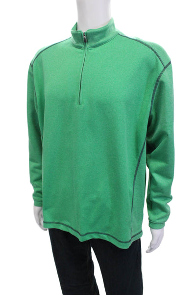 Pebble Beach Collection Men Pullover Sweatshirt Green Mock Neck Zip Size L