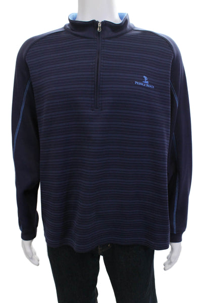 Pebble Beach Collection Mens Pullover Sweatshirt Dark Blue Striped Size L