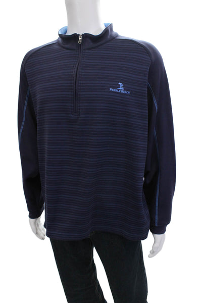 Pebble Beach Collection Mens Pullover Sweatshirt Dark Blue Striped Size L