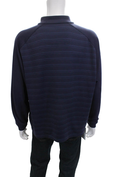 Pebble Beach Collection Mens Pullover Sweatshirt Dark Blue Striped Size L