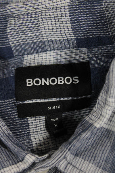 Bonobos Mens Cotton Collared Long Sleeve Plaid Button Down Blue Size M