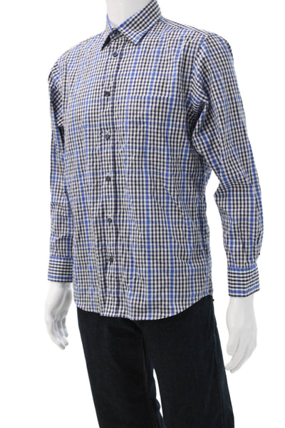 Zegna Sport Womens Cotton Plaid Print Button Down Shirt Blue Size M