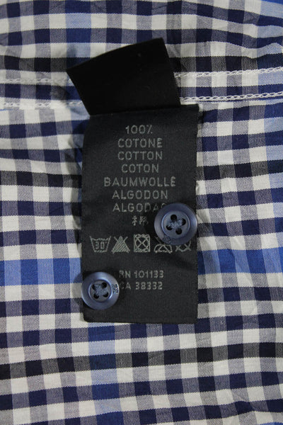 Zegna Sport Womens Cotton Plaid Print Button Down Shirt Blue Size M