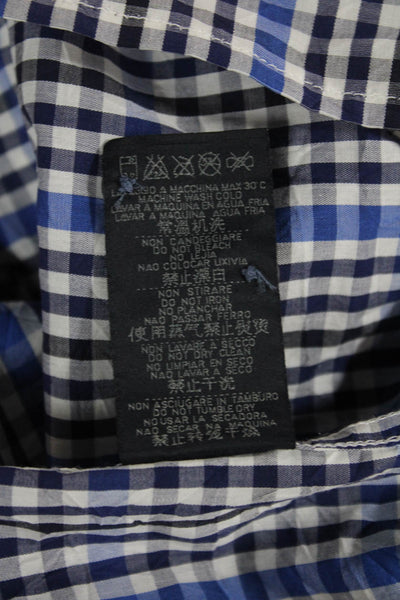 Zegna Sport Womens Cotton Plaid Print Button Down Shirt Blue Size M