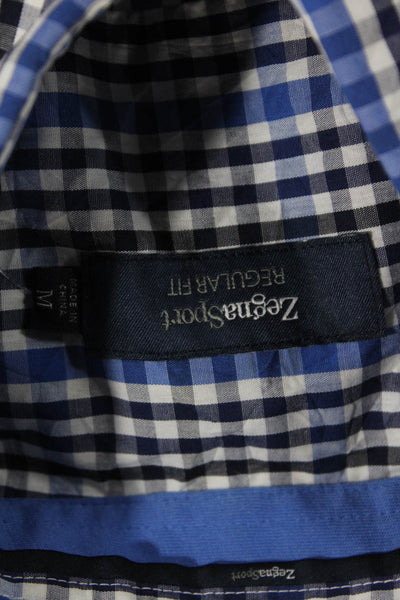 Zegna Sport Womens Cotton Plaid Print Button Down Shirt Blue Size M