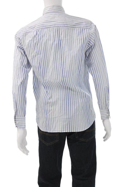 Zegna Sport Mens Cotton Striped Pocketed Button Down Shirt Blue Size S