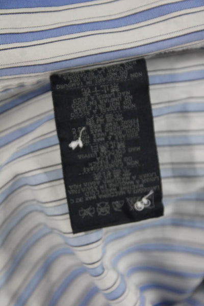 Zegna Sport Mens Cotton Striped Pocketed Button Down Shirt Blue Size S