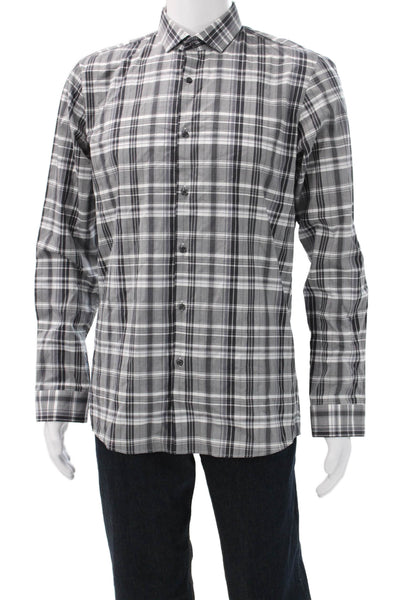 Hugo Hugo Boss Mens Cotton Collared Long Sleeve Button Down Shirt Gray Size M