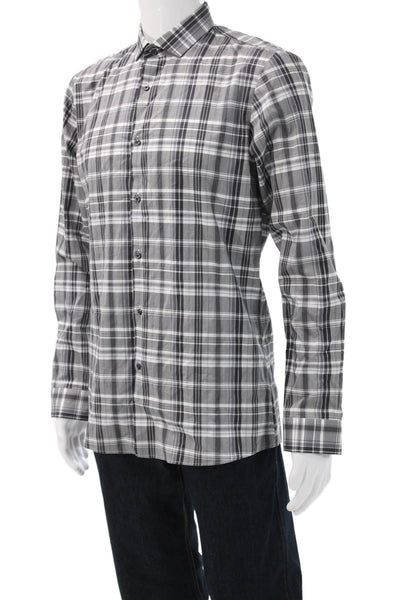 Hugo Hugo Boss Mens Cotton Collared Long Sleeve Button Down Shirt Gray Size M