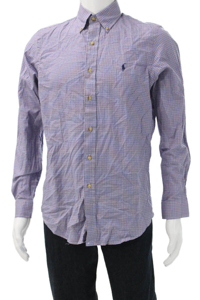 Ralph Lauren Mens Cotton Mini Plaid Print Button Down Shirt Blue Size S