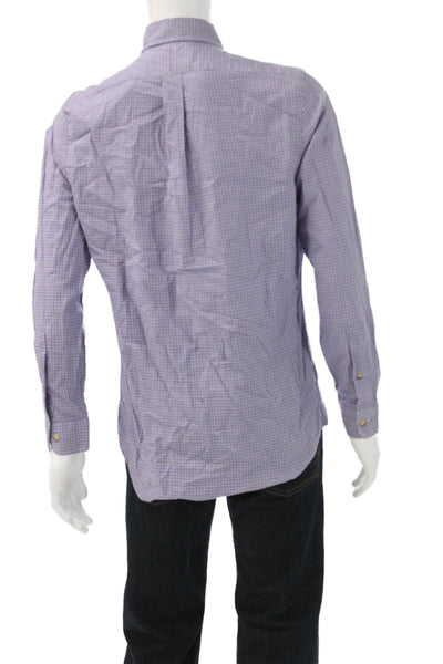 Ralph Lauren Mens Cotton Mini Plaid Print Button Down Shirt Blue Size S