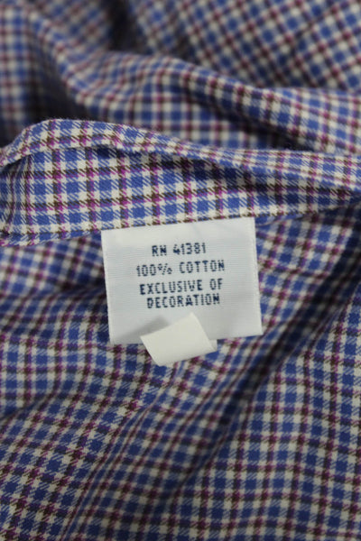 Ralph Lauren Mens Cotton Mini Plaid Print Button Down Shirt Blue Size S