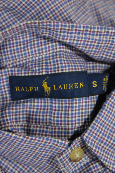 Ralph Lauren Mens Cotton Mini Plaid Print Button Down Shirt Blue Size S