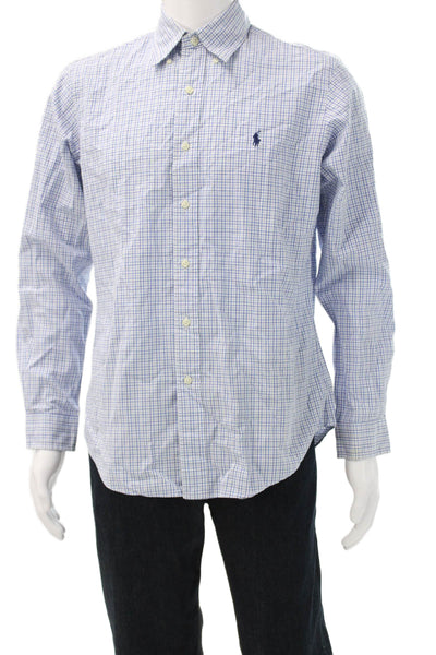 Ralph Lauren Mens Plaid Print Button Down Shirt Blue Size M