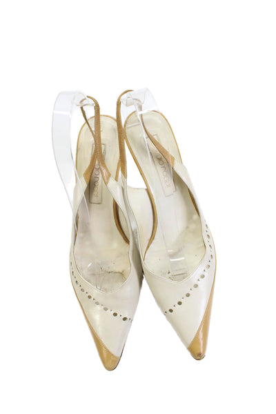 Sergio Rossi Womens Leather Pointed Toe Slingback Heels Beige Size 8