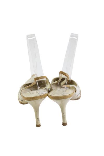 Sergio Rossi Womens Leather Pointed Toe Slingback Heels Beige Size 8