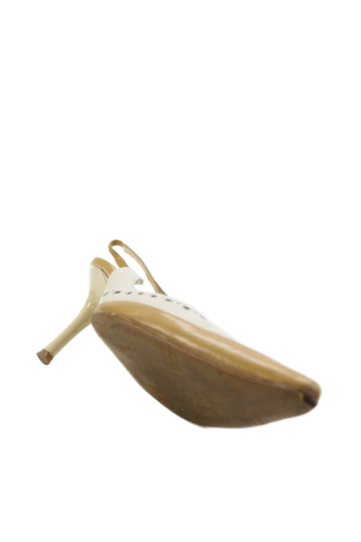 Sergio Rossi Womens Leather Pointed Toe Slingback Heels Beige Size 8