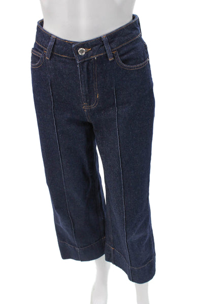 Zara Womens Cropped Wide Leg 90s Jeans Dark Blue Size 0