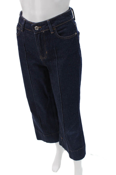 Zara Womens Cropped Wide Leg 90s Jeans Dark Blue Size 0