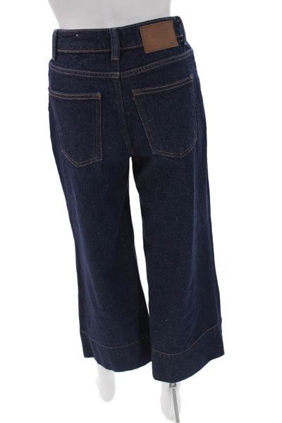 Zara Womens Cropped Wide Leg 90s Jeans Dark Blue Size 0