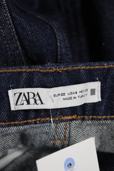 Zara Womens Cropped Wide Leg 90s Jeans Dark Blue Size 0